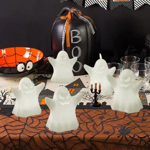 Halloween LED ghost night light party glowing decor spooky tabletop resin ornament set.