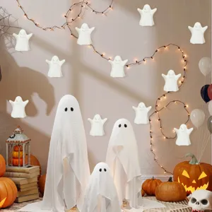 Halloween hanging LED ghost lights party decoration detailed view showing luminous ghost props.