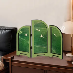 Mini acrylic folding screen desktop decoration with Chinese style flying cranes landscape art.