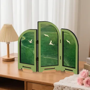 Creative Chinese style mini acrylic folding screen desktop ornament with scenic crane art decor.