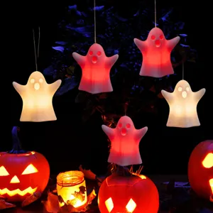 Halloween hanging LED ghost light detail showcasing glowing spooky decor for party holidays.