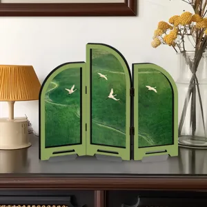 Mini acrylic folding screen tabletop decor detail view, elegant Chinese style flying cranes view.