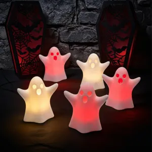 Halloween LED ghost night light set, glowing spooky decor for party table lamps and props.