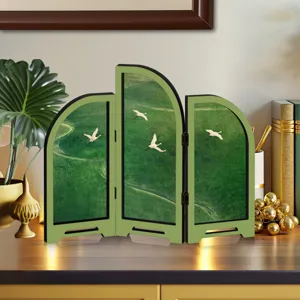 Miniature 3-panel folding screen desktop decoration featuring traditional Chinese crane landscape.