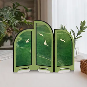Mini Acrylic Folding Screen Chinese Style Tabletop Decor Ornament for Home Desk