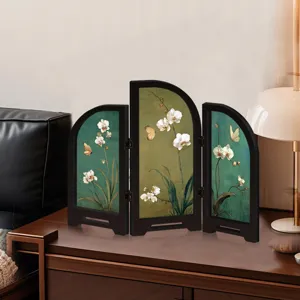 Mini Chinese style folding screen acrylic desk decoration with elegant orchid and butterfly art.