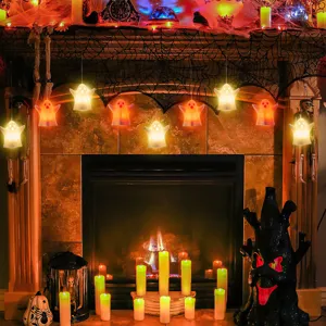 Halloween hanging LED ghost lights, glowing party decoration for holiday spooky decor setup.
