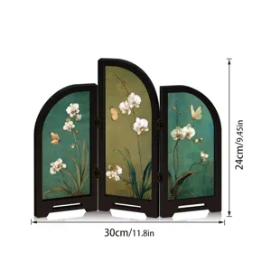Chinese style mini acrylic folding screen desktop decoration with orchid and butterfly patterns.