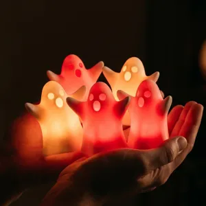 Cute Halloween ghost LED night light, glowing colorful silicone party decorative atmosphere lamp