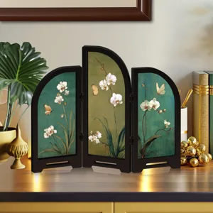 Mini desktop folding screen oriental orchid butterfly art home decor tabletop ornament