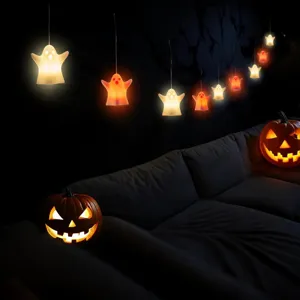 Halloween LED hanging ghost string lights decorative glowing props for party home decor.
