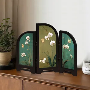 Mini acrylic folding screen decorative ornament Chinese style floral desk display.