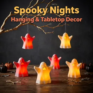 Halloween LED ghost lights for hanging and tabletop decor, perfect festive party glowing ornaments.