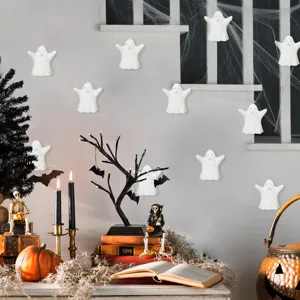 Halloween hanging LED ghost lights, party glowing ghost ornament props for indoor display.