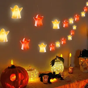 Halloween hanging LED ghost string lights party decorative glowing ornaments for holiday decor.