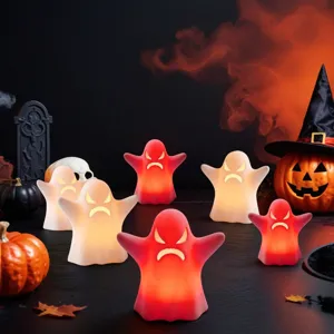 Detailed view of glowing Halloween ghost LED night light set, perfect for holiday party spooky decor.