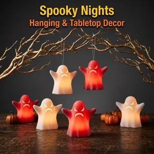 Halloween ghost LED hanging tabletop decor light, spooky party festive night light setup