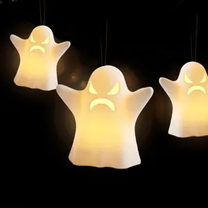Halloween glowing ghost hanging LED lights decorative party props warm light string ornaments