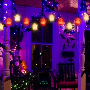 Halloween hanging LED ghost lights spooky party porch decor string outdoor props