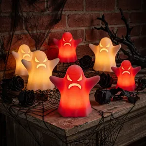 Halloween glowing ghost LED night light detail view with spooky atmospheric party decoration design