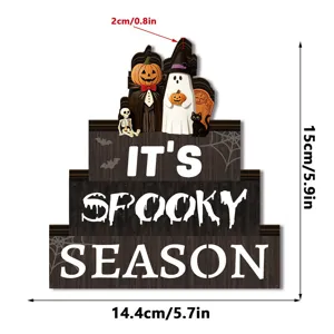 Halloween wooden tiered tray decor sign tabletop pumpkin ghost skeleton decoration 15cm
