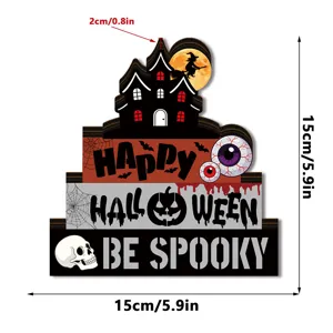 Halloween wooden tiered tray decor sign tabletop spooky haunted house party decoration props 15cm