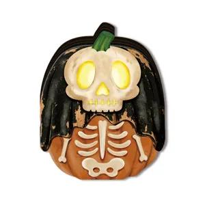 Halloween wooden luminous ornament retro pumpkin skeleton desktop decoration festive props