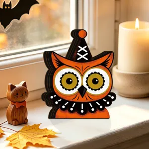 Halloween wooden owl tabletop ornament retro festival home decor desktop decoration display