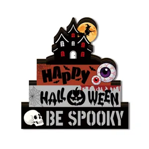 Halloween Wooden Desktop Decoration Tiered Tray Ornament Party Table Sign Home Decor