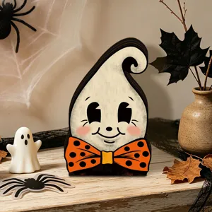 Halloween wooden luminous vintage ghost ornament desktop home decor light up spooky prop