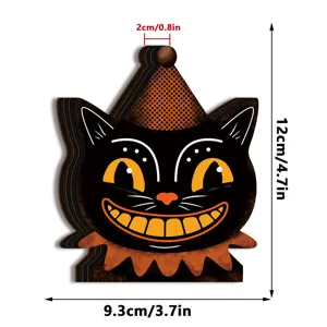 Halloween vintage wooden black cat table ornament desktop holiday party decoration