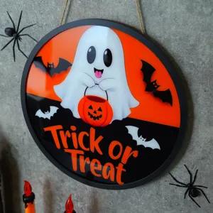 Halloween cartello rotondo appeso luminoso dettaglio, grazioso fantasma zucca decor.
