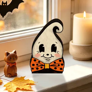 Halloween wooden ghost tabletop decoration retro style cute ornament for home holiday party.