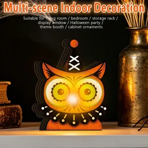 Halloween wooden luminous owl ornament vintage desktop decor for multi-scene indoor use