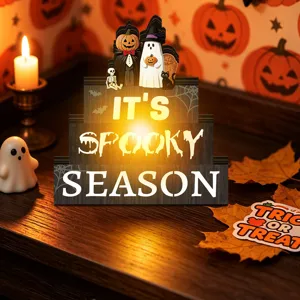 Halloween wooden tiered tray decor LED lighted pumpkin ghost tabletop sign party ornament