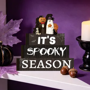 Halloween wooden tiered tray decor sign rustic spooky season table centerpiece decoration.