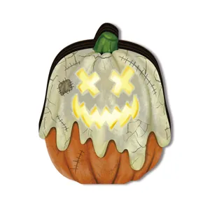 Halloween wooden glowing ornament table decor retro light up pumpkin tabletop holiday decoration detail