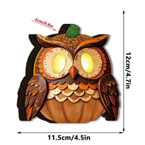 Halloween wooden glowing owl ornament tabletop decoration vintage pumpkin light festival gift