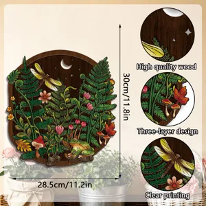 Wooden wall decor detail showing three-layer design, high quality wood and clear printing.