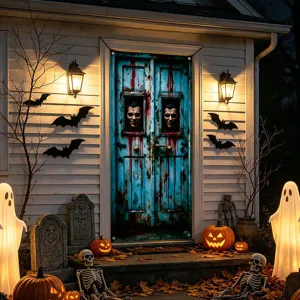 Halloween door cover banner creepy bloody hanging decoration spooky scene detail view