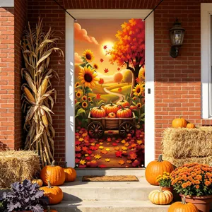 Thanksgiving Pumpkin Turkey Door Curtain Polyester Fabric Hanging Banner Autumn Harvest Fall Porch Decor Party Supplies