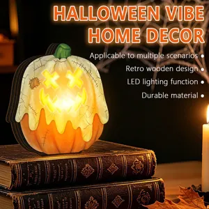 Halloween wooden pumpkin LED night light retro ghost desktop home decoration ornament gift