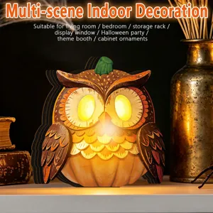 Halloween wooden luminous owl pumpkin ornament vintage table decor for indoor holiday party