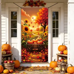 Thanksgiving autumn pumpkin door curtain holiday hanging banner for home decoration.