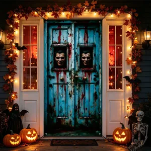 Halloween door cover fabric banner spooky bloody door decoration for holiday party setup.