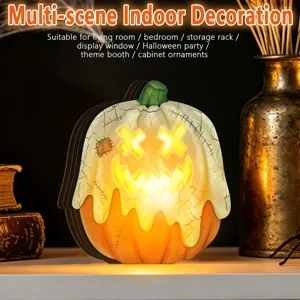Halloween wooden glowing pumpkin ornament desktop decoration for indoor party and home decor