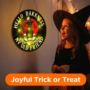 Segno appeso luminoso di Halloween decorazione murale con gatto nero e teschio festa