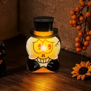 Halloween wooden glowing ornament vintage skull table top light holiday decoration prop