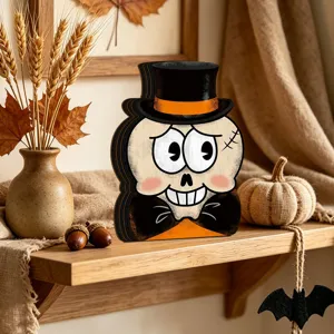 Halloween wooden skeleton tabletop ornament vintage home decor for festival party display