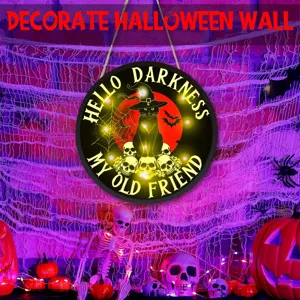 Cartello sospeso Halloween decorazione murale luminosa gatto nero teschio festa ornamento
